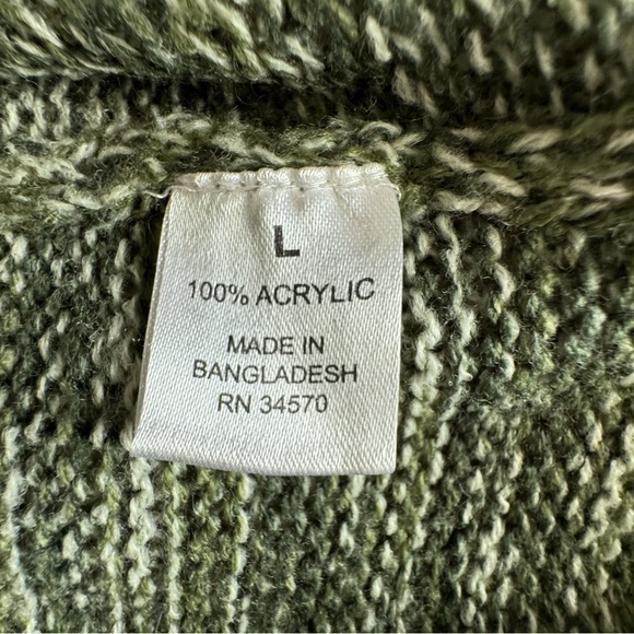 Jason Maxwell cowl neck cable knit sweater. Size large. Green and cream - Picture 6 of 8